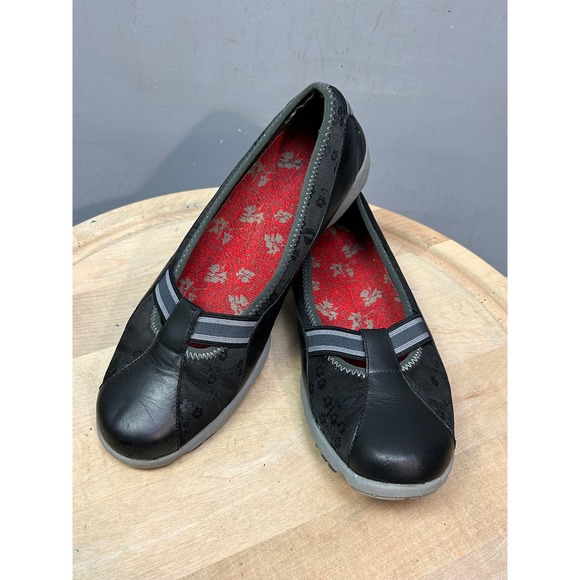 Timberland Ballet Flats Womens 9.5 Black Leather Floral Slip On Shoes - Picture 1 of 9